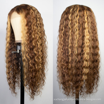 Natrual Black Blonde Highlights Wig Mix Color human hair wigs  HD Transparent Lace Front pre plucked deep wave wig